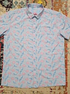 Retro Rifle Shirt Mens XL Rising Palm All Over Print Button Up Short Sleeve Fun